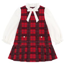 hejmini 女童學院風格紋蝴蝶結貂絨刷毛連身裙