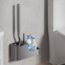 리빙공감 벽부착 변기솔 청소솔 세제 거치대 세트, 그레이, 1세트