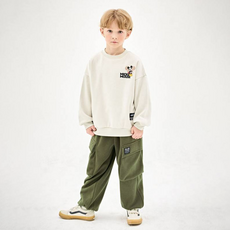 JELISPOON New Kids On 兒童蓬鬆超刷毛寬版工裝褲