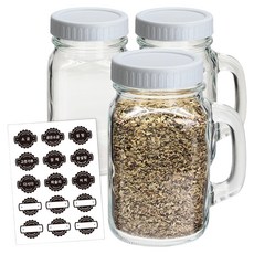 미르코리아 PP캡 텀블자 손잡이 양념 유리병 450ml 3p + 양념라벨지 세트, 1세트, 양념병 450ml 3p + 양념라벨지