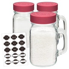 mir Genuen 矽膠蓋調味瓶 紅色 450ml 3入 + 調味標籤貼紙組, 1套, 調味瓶 450ml 3入 + 調味標籤貼紙