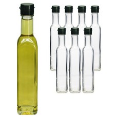 미르코리아 국산 원터치 블랙캡 투명 사각 참기름병, 8개, 250ml