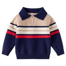 Uvely 兒童款 Bebinebi 半拉鍊領條紋針織衫