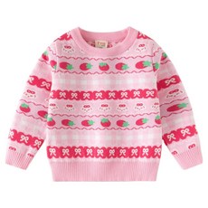 Uvely 兒童蘋蘋拉草莓圖案冬季長袖針織毛衣