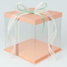 천운패키지 2단 투명 케익박스 2호 + 리본 랜덤발송 세트, 핑크, 1세트