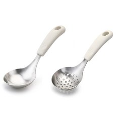 뉴비아 실리콘손잡이 스텐304 미니국자 + 타공국자 세트, 아이보리, 1세트