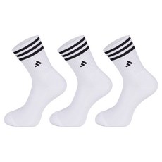 아디다스 삼선 쿠션 중목 자수 스포츠양말, 화이트, 3세트