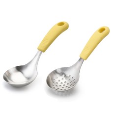 뉴비아 실리콘손잡이 스텐304 미니국자 + 타공국자 세트, 옐로우, 1세트