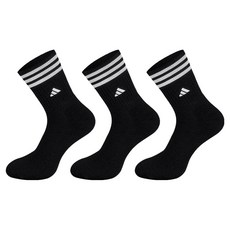아디다스 삼선 쿠션 중목 자수 스포츠양말, 블랙, 3세트