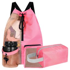 FEELWAVE 網眼束口後揹包收納袋組, 粉紅色, 1套
