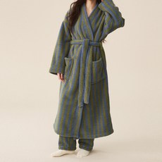 더자카 플러피 스트라이프 홈로브 목욕가운 M, 올리브, 1개