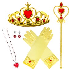 공주님 변신 왕관 + 귀걸이 + 목걸이 + 장갑 + 요술봉 세트, 골드, 1세트