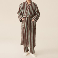 더자카 플러피 스트라이프 홈로브 목욕가운 L, 모카브릭, 1개