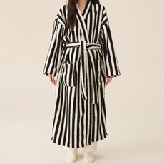 더자카 플러피 스트라이프 홈로브 목욕가운 M, 블랙, 1개