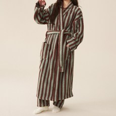 THE ZAKKA 蓬鬆條紋居家浴袍 M, 摩卡磚紅, 1個