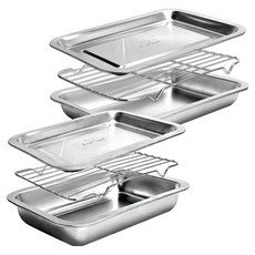 佩爾謝夫 全不鏽鋼方形託盤, 1套, 托盤 淺型2種 + 深型2種 + 烤架2種