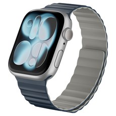 MAGEASY Skin Duo 雙面親膚磁吸矽膠防水錶帶, 午夜藍 + 水泥灰, 1個