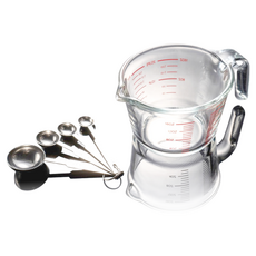 집사람 내열유리 계량컵 500ml + 스텐 계량스푼 세트, 1세트, 투명(컵), 실버(스푼)