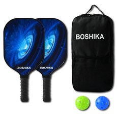 BOSHIKA 초경량 유리섬유 고급형 피클볼 패들 라켓 2p + 볼 2p + 가방 세트, 블루블랙, 1세트