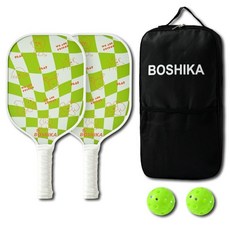 搏仕卡 超輕量玻璃纖維高級型匹克球球拍 2支 + 球 2顆 + 球袋套組, 綠色, 1套