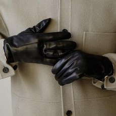 DAKS 男士羊皮格紋線條智慧型手機觸控手套 DCGV5F121BK