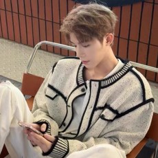 JTL 男士線條細節鈕扣針織長袖開襟衫