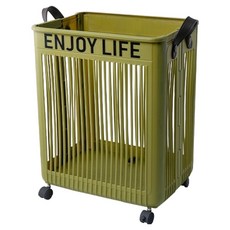 移動式可折疊附輪洗衣籃 48L, 綠色