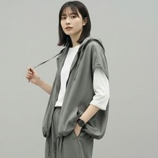 Marketpia 女款休閒寬鬆連帽拉鍊背心
