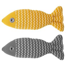 摩達客寵物 貓咪紓壓麻布貓薄荷魚型玩具布偶2件組, 黃色 + 灰色, 1套