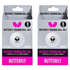 버터플라이 트레이닝 탁구공 40+, 화이트, 2개, 6개입