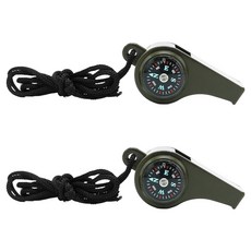 마샤투 캠핑 등산 비상용 호루라기 나침반, 카키, 2개
