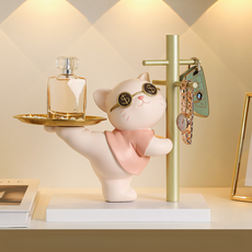 Home Mart 招財貓玄關客廳室內裝飾託盤, 粉紅色