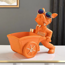 Homemart 愛心鬥牛犬玄關客廳多用途裝飾託盤推車, 橘色