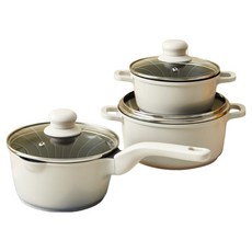 Modern House 電磁爐常用鍋具3件組, 單柄鍋18cm + 雙耳鍋 16cm + 20cm, 象牙白, 1個