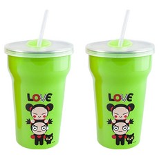 키친유 뿌까 이중 스텐 빨대컵, 그린, 2개