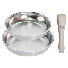 Livingglory Simply 無研磨劑五層壓花可拆卸式手柄平底鍋 2入 + 多功能手柄組, 不鏽鋼, 1套, 平底鍋 20cm + 平底鍋 28cm + 多功能手柄