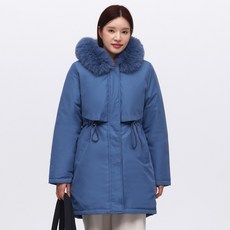 Elsso 女款冬季類羽絨仿貂皮長版鋪棉外套