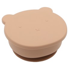 TRENi Mini 鉑金矽膠小熊碗 附蓋子, 奶茶色, 1個