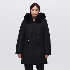 Elsso 女款類羽絨人造貂皮毛冬季軍裝風長版鋪棉外套