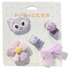 寵物星樂園 寵物蝴蝶結髮夾套組 小貓與小花, 粉紫色系, 1套