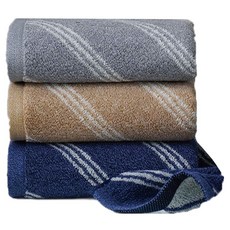星紅織品 英式斜條紋純棉毛巾 3入組, 灰色 + 咖啡色 + 藍色, 1組