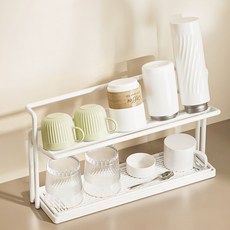 Solveliving 瀝水杯架 收納架, 白色, 1個, 2層