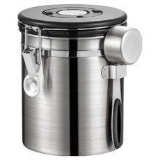 BOACUP 咖啡豆不鏽鋼密封罐 附豆勺 質感銀 1800ML 1個, 銀色