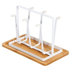 MEO 杯架 馬克杯收納架 廚房收納架 + 木託盤組, 白色(架), 1套