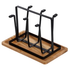 MEO 杯架 馬克杯收納架 廚房收納架 + 木託盤組, 黑色(架), 1套