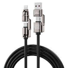 YORI 優里 四合一硅膠充電線, 黑色, 1個, 100cm