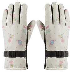 에이브릭 방풍 방수 스키 장갑 양손 착용 세트, 베이지 작은 곰, 1세트