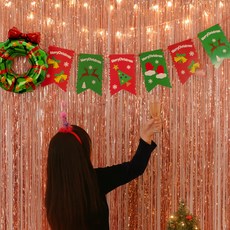 PARTYSHOW 聖誕節拍照區派對氣球 + 窗簾裝飾 + 掛旗組合, 紅綠三角旗(掛旗), 1套