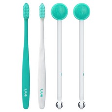 Live orals 去除口臭攜帶式超極細毛牙刷 薄荷 + 牙刷 白色 + 細毛舌苔清潔器 2入組, 1套, 4入