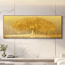 황금빛 별이 쏟아지는 01 황금 별나무 와이드 그림 액자 방문설치, 골드 올림액자